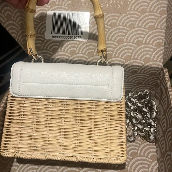 Ted Baker White and Tan Mini Bag with Woven Rattan and Leather - Picture 2 of 3